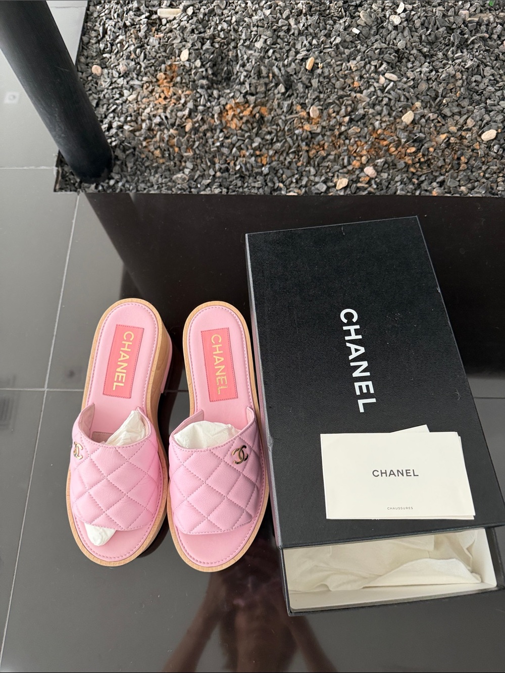 CHANEL Pink Quilted Leather Slide Mules with Gold CC--FLASH SELL-- - Picture 3 of 11